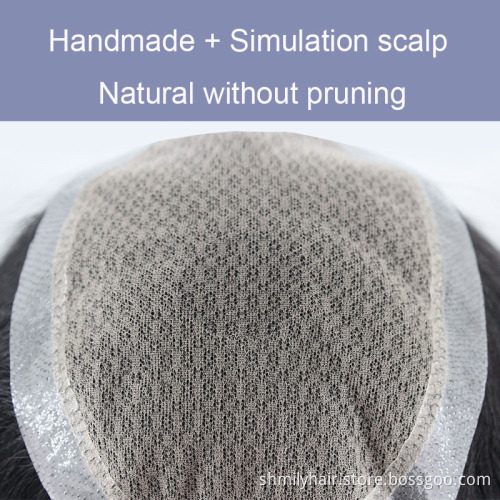 Shmily Wholesale Breathable Invisible Seamless Can Be Cut Human Hair Toupee PU Super Thin Full Hand Hook Mesh Toupee For Mens